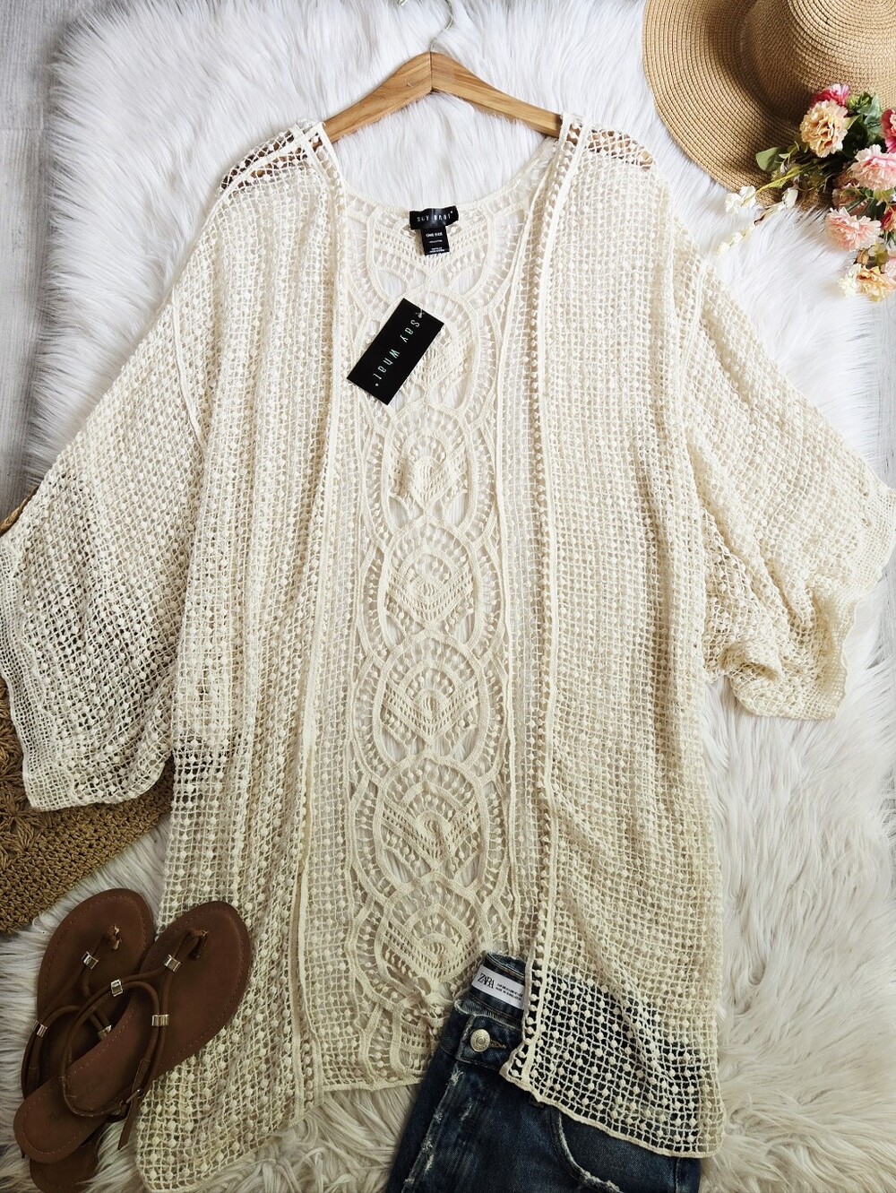Say What? Ivory Crochet Open-Knit Kimono